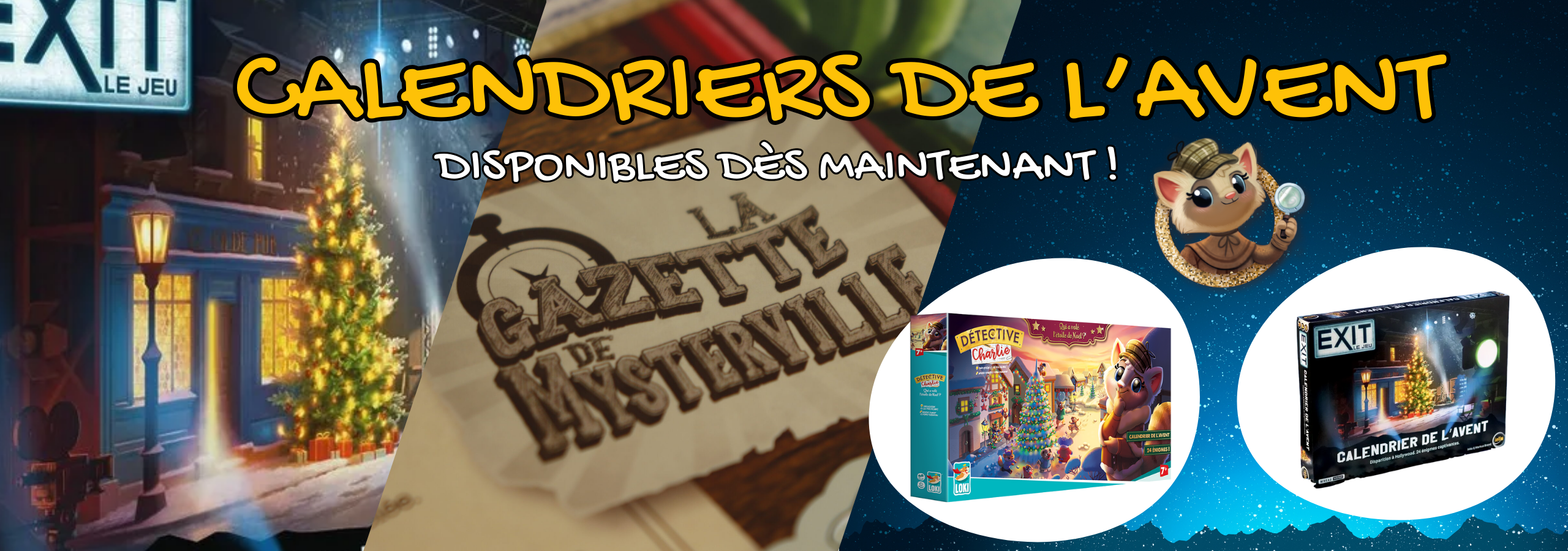 Visuels sous forme de bandeau de s2 calendriers de l'Avent : Exit et Detective Charlie